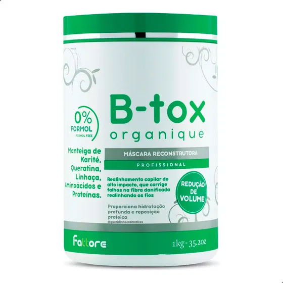Masca Sem Formol Organique Fattore Redução Volume 1kg