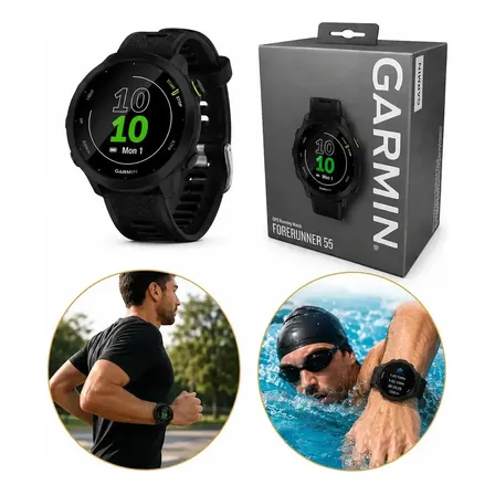 Relógio Garmin Forerunner 55 Monitor Cardíaco Gps 42mm Preto Corrida Caminhada Ciclismo Natação Monitoramento Sono Pace Calorias Distância Cronômetro Resistente Leve Esportivo Unissex Com Gps Rápido