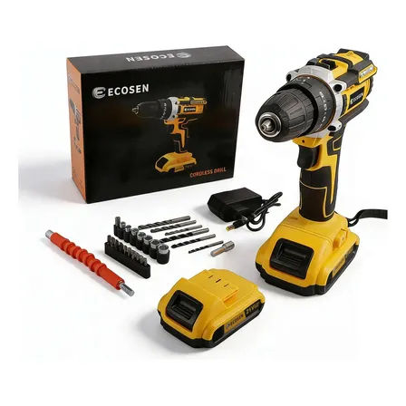 Parafusadeira Furadeira Sem Fio Ecosen 8ah 2 Baterias Amarela Amarelo 21v 60hz