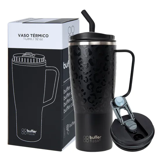 Vaso Termico Mug Tumbler Buffer 1lt Acero Inox Frio Calor Black Leopard