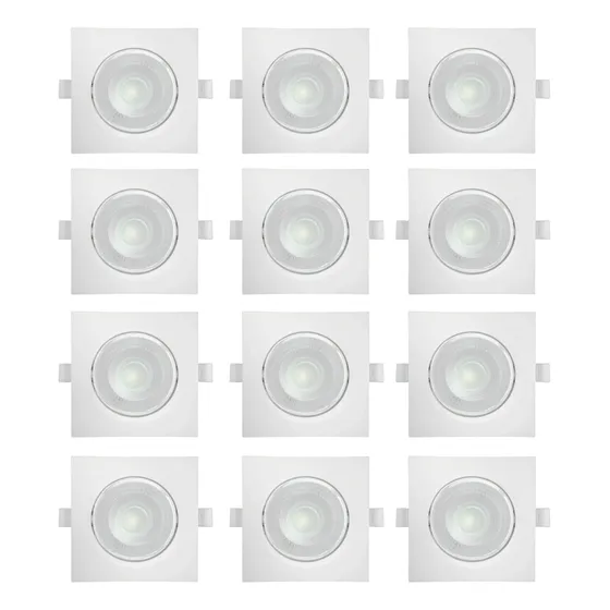 Kit 12 Spot Led Quadrado Embutir 9w Bivolt 3k Branco Quente