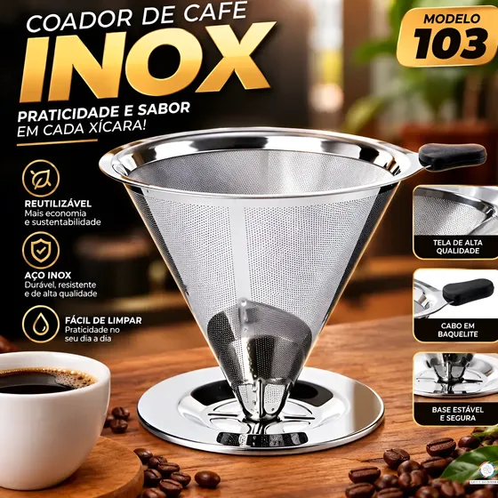 Filtro Coador De Café Inox 103 Reutilizável Sem Uso De Papel