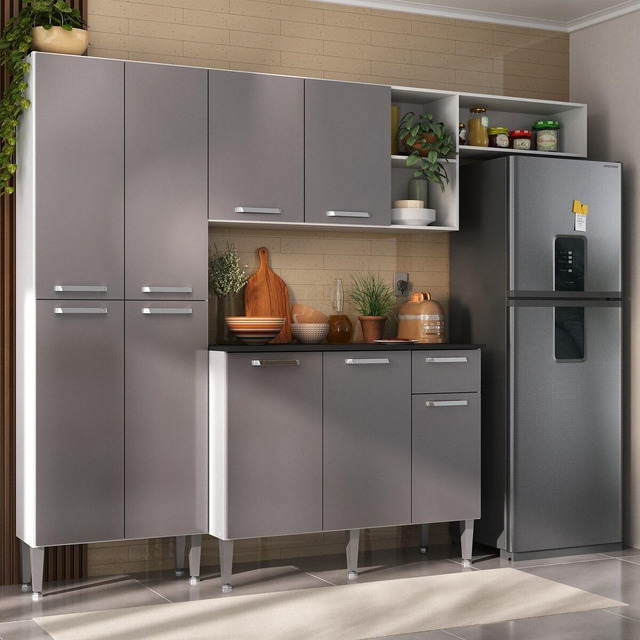 Armário Cozinha Modulada Completa Mp2933multimóveis Br/cinza Armário Cozinha Modulada Completa Mp2933multimóveis Br/cinza