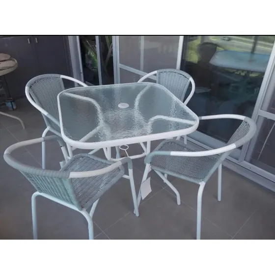 Juego Balcon Mesa,cuadrada 80x80 Bca Y 2 Sillas Rattan Pvc