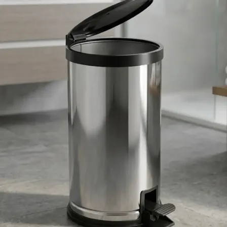 Lixeira Inox Com Pedal 8L Para Banheiro Cozinha Escritório 8 Litros Aço Inox Redonda PÍTIA
