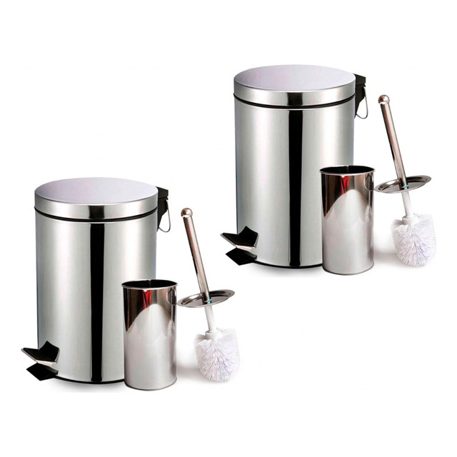 Kit 2 Lixeiras De Lixo Pedal 3 Litros Com Escova Em Inox Nf Kit 2 Lixeiras De Lixo Pedal 3 Litros Com Escova Em Inox Nf