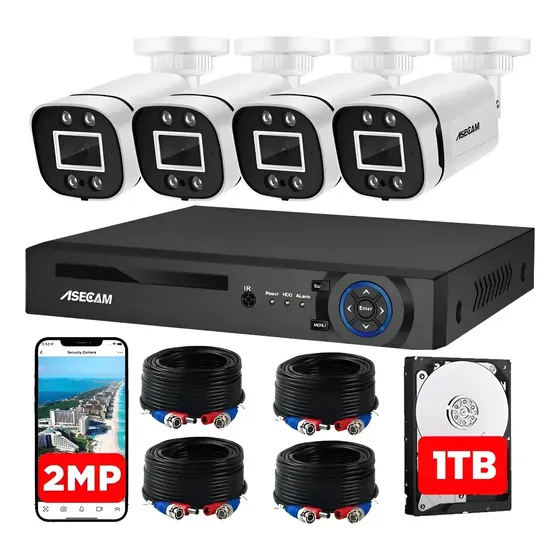 Kit 4 Cámaras De Seguridad Exterior 2mp Con Audio 1080p Dvr