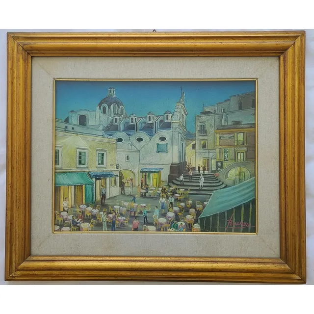 Pintura Sobre Tabla Bajo Vidrio. Artista Desconocido Años 70