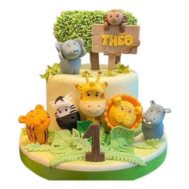Adorno De Torta Animales De La Selva En Porcelana Fría. 