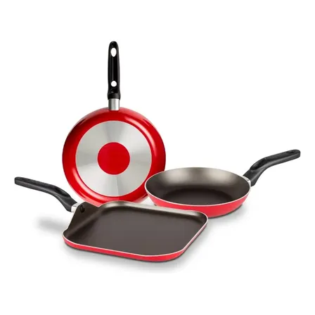 Juego De Sartenes Antiadherentes Con Plancha Ekco De Aluminio 3 Piezas – Rojo