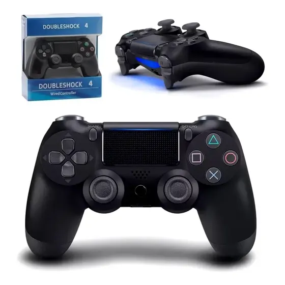 Controle Doubleshock para Ps4 Sem Fio Joystick Pc Vibração Preto
