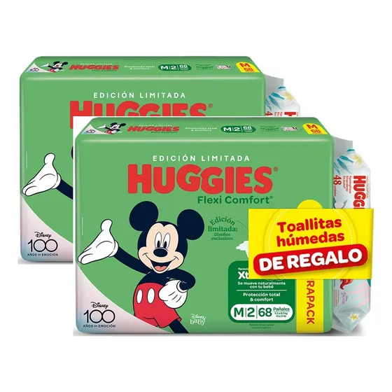 Huggies Flexi M X 136 Unidades + 96 Toallas De Género Sin género Tamaño Mediano (M)