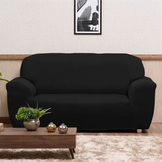 Capa De Sofá Elastex Premium 2 Lugares Preto Promoção