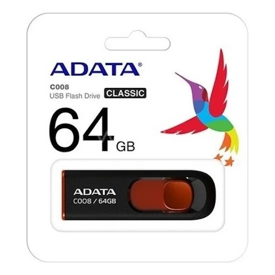 Pendrive Adata 64gb Retractil C008 2.0 Negro Y Rojo Color Negro/Rojo