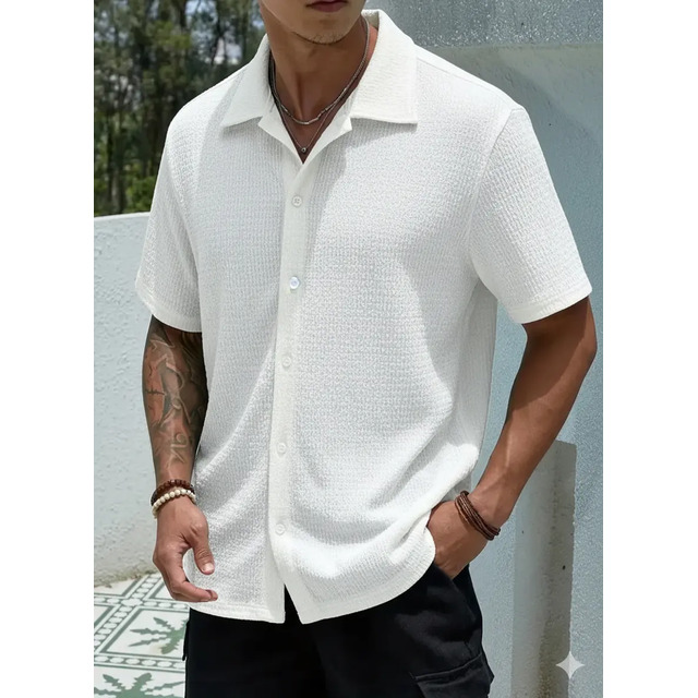 Camisa Casual Masculina Texturizada Com Botões Old Money Damasco Texturizado M