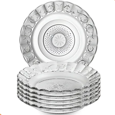 Jogo De Prato Fundos Transparente Egípcios Completo 12peças