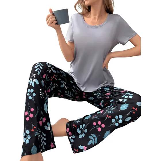 Conjunto De Pijama Con Blusa De Manga Corta Pantalón Largo L