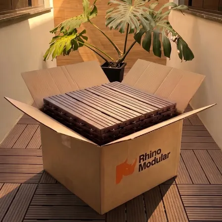 Kit 6un Deck Modular Plástico Piso Fibra 30cm Encaixe Rápido Marrom-escuro