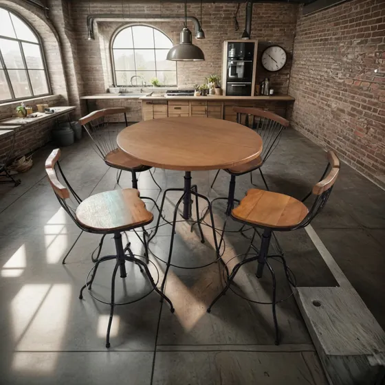 Combo Rústico 4 Banquetas + Mesa 70cm Em Ferro E Madeira