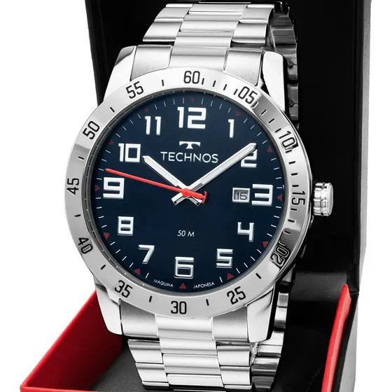 Technos Military Analógico Aço Azul Petróleo