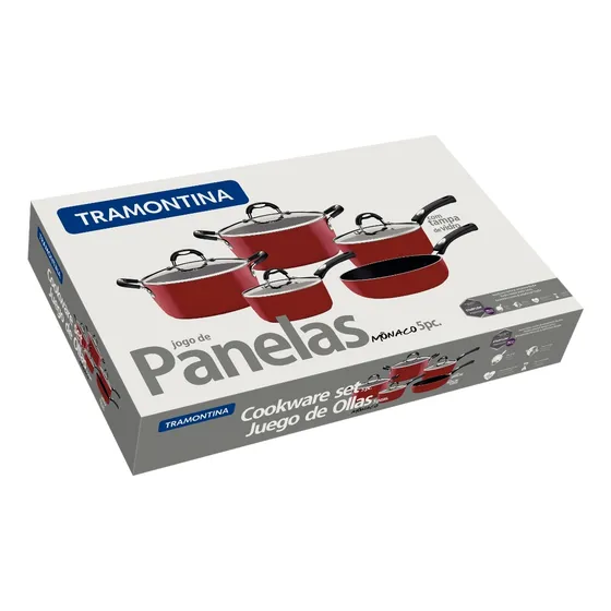 Kit De Panelas Tramontina Antiaderente Mônaco Vermelho 5 Pç