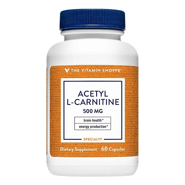 Acetil L-carnitina 500 Mg The Vitamin Shoppe 60 Cápsulas Sin Sabor