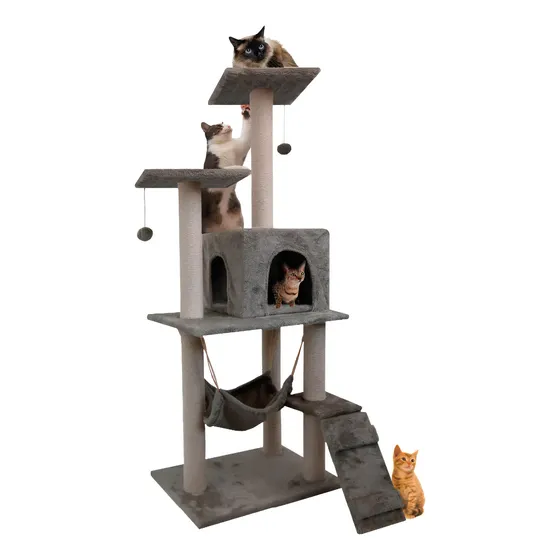 Poli Pets Rascador Multinivel para Gato con Hamaca y Cueva Gris 5 Niveles