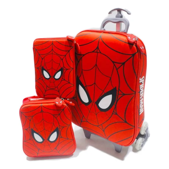 Kit Escolar 3 En 1 Hombre Araña Con Ruedas