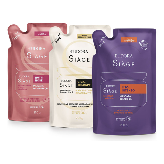 Combo Siàge Máscaras: Refil Liso Intenso 250g + Refil Nutri Combo Siàge Máscaras: Refil Liso Intenso 250g + Refil Nutri
