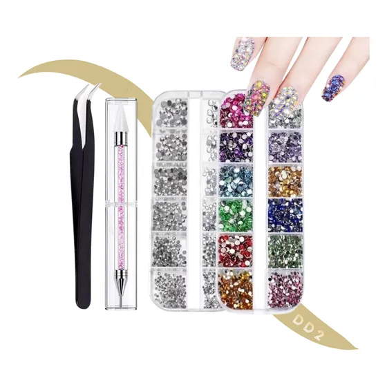 Kit Strass Decoración Uñas + Lápiz Levanta Strass + Pinza
