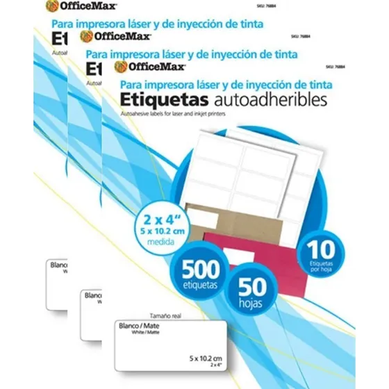 Etiquetas Officemax Autoadheribles 5x10.2 Cm 1,500 Etq.