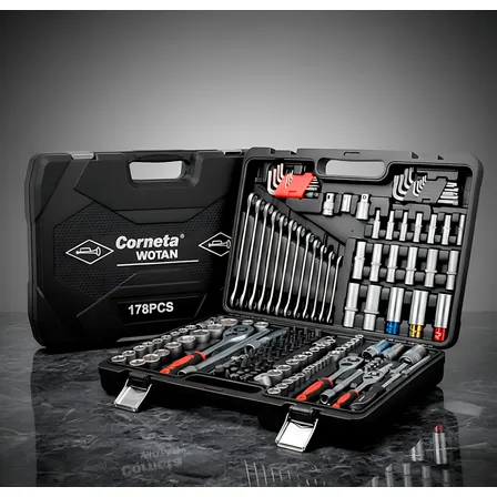 Jogo Ferramentas 178 Peças Mecânico Automotivo Profissional Preto / Cromado