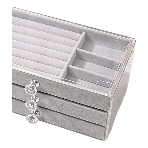 Organizador De Joyas Acrílico Con 3 Cajones Desmontables Gri