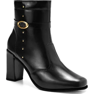 Bota Feminina Lumiss Cano Curto Salto Alto Bloco Rebite Preto 36