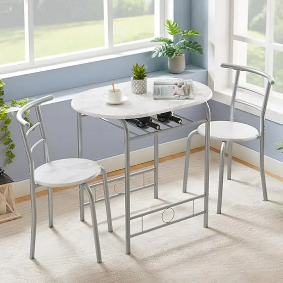 Mesa De Cocina 3 Piezas Compatible Con Espacios Pequeños.