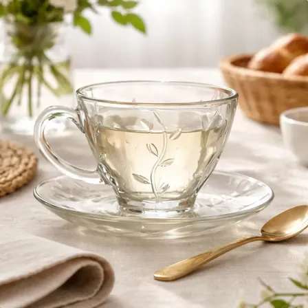 Jogo De 6 Xícaras Com Pires De Vidro 220ml - Em Casa Tem Cor Lily