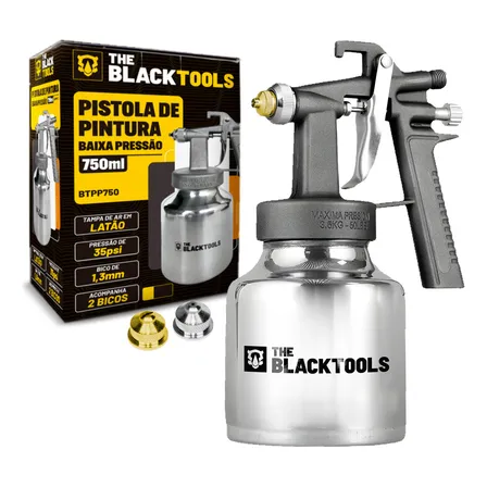Pistola De Pintura Ar Direto 750ml 2 Bicos 1,3mm Uso Geral Btpp750 The Black Tools
