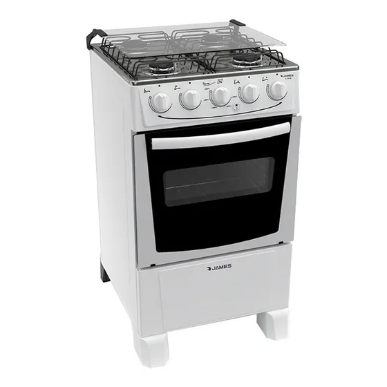 Cocina James C 105 B a gas 4 hornallas blanca 220V puerta con visor