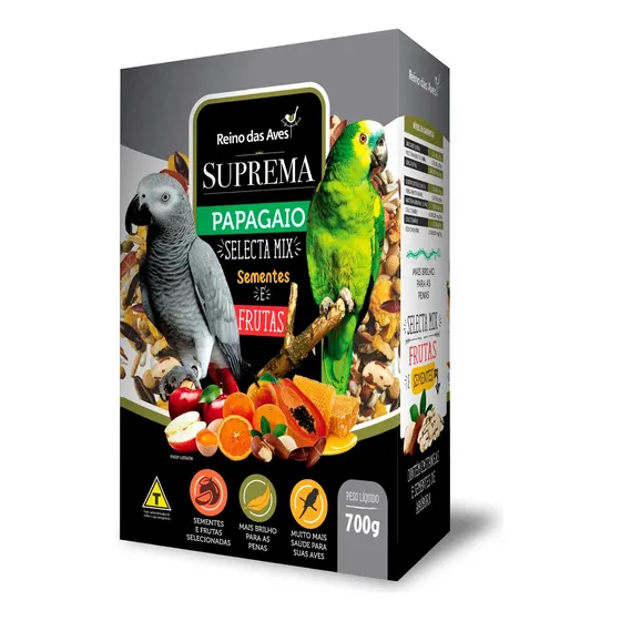 Reino Das Aves Semente Suprema Papagaio Selecta Grãos 700g