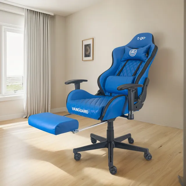 Silla Gamer T-go Ergonomica Reclinable 180° Con Apoya Pies Color Azul Material del tapizado Cuero sintético