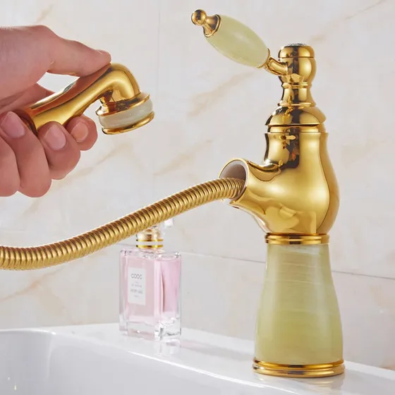Grifo Jade Natural Extraible Cobre Lavabo Baño Un Solo Agua