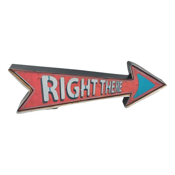 Cartel Led A Pila Right There Rojo Flecha Cuadro 49x4x16cm