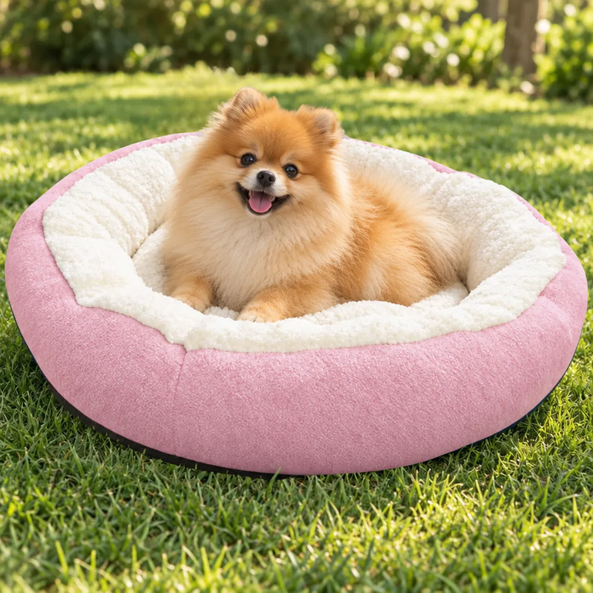 Cama Redonda Sherpa Luxo 50cm Lavável Para Gatos E Cachorros Rosa Liso
