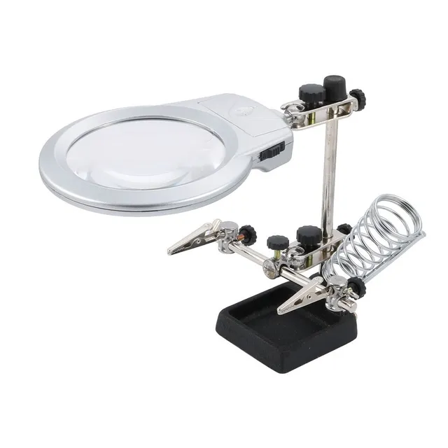 Soporte Para Cautin, Con Lupa, 2 Caimanes, Esponja Y Luz Led