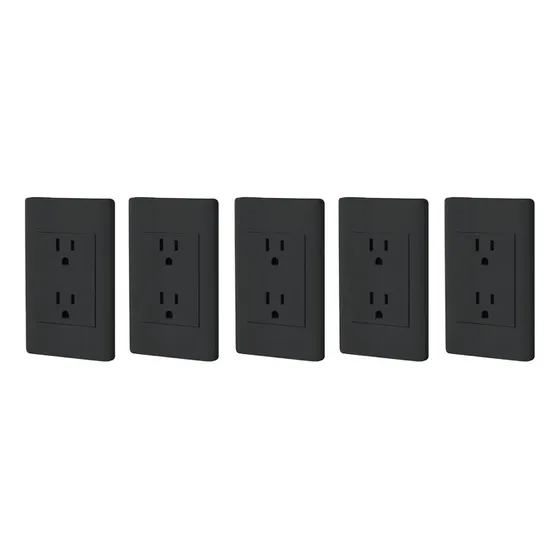 Kit De 5 Placas Armadas Contacto Duplex Negro Brillante
