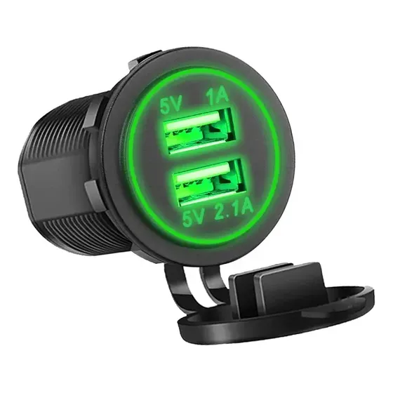 Tomada USB Carregador GKL 2 Saídas 3.1A Acendedor Carro Verde