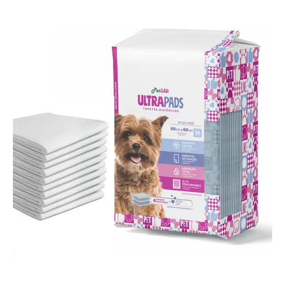 Tapete Higiênico P/ Cães Ultrapads Aroma Bebê 60x60 30 Unid