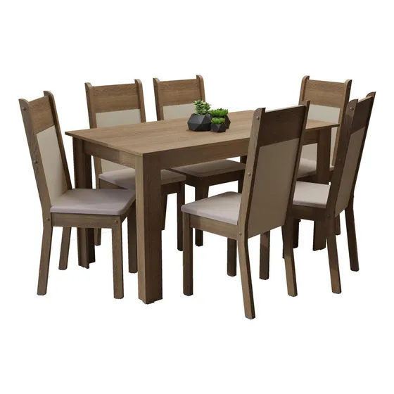 Juego de Comedor Medelin con 6 Sillas Marrón/Crema/Beige