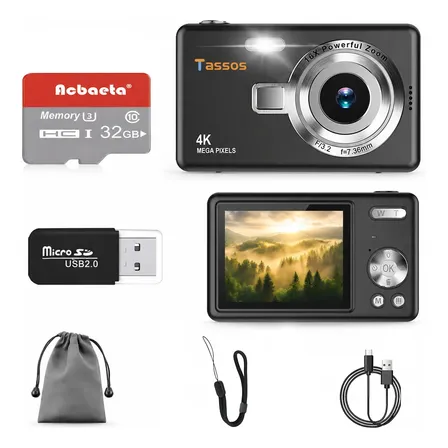 Câmera Fotográfica Digital 4k 50mp Com Cartão Sd 32gb Zoom Preto
