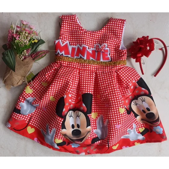 Vestido Niña Rotond Estampado Minnie Mouse Cumpleaños Fiesta